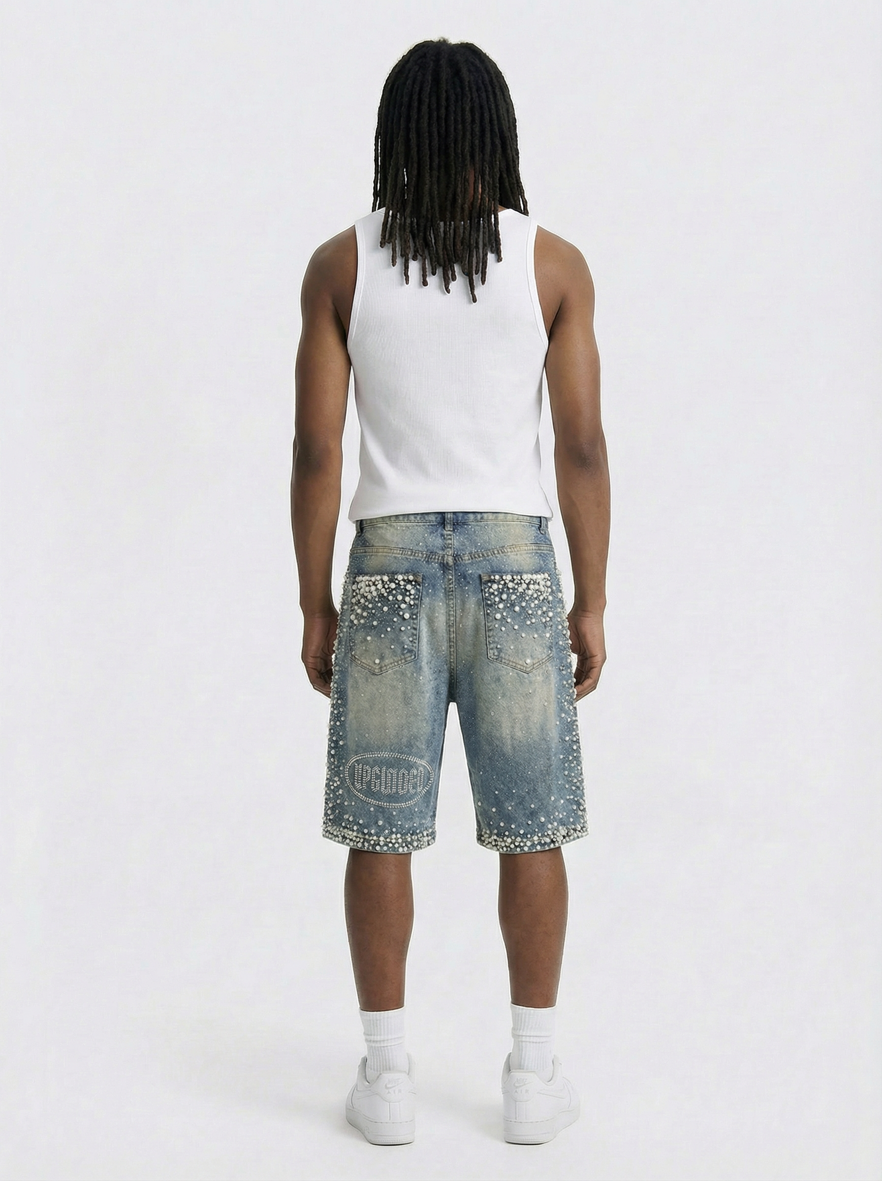 Rhinestone denim shorts - Monogram