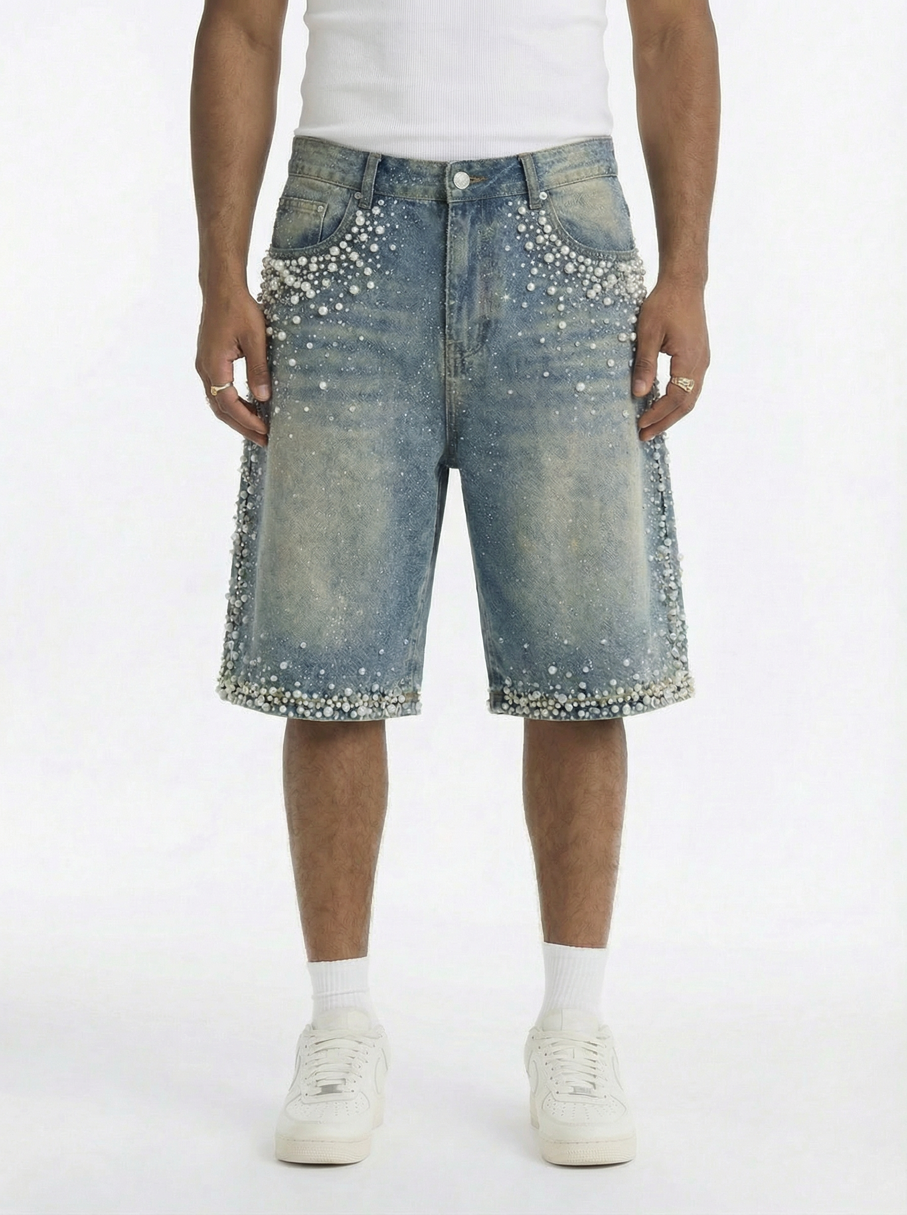 Rhinestone denim shorts - Monogram