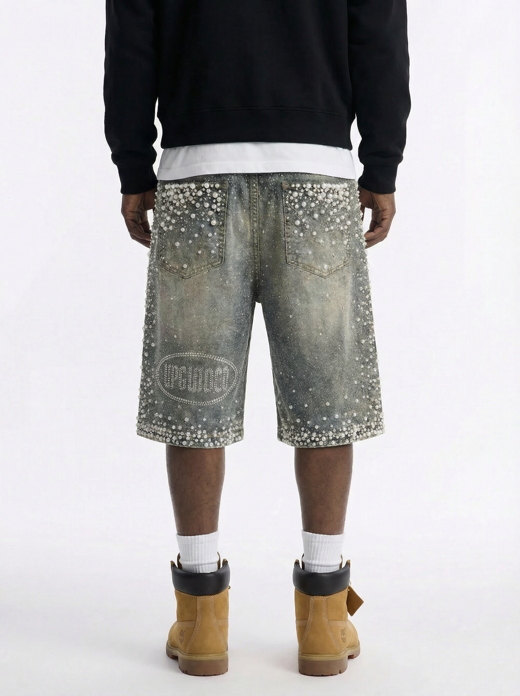 Rhinestone denim shorts - Monogram